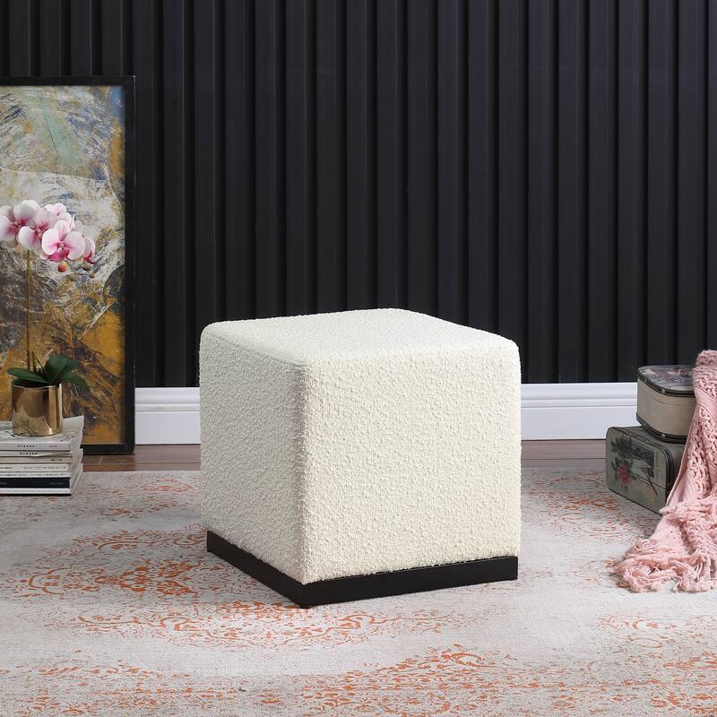 HomePop Modern Cube Ottoman - White Textureal Boucle