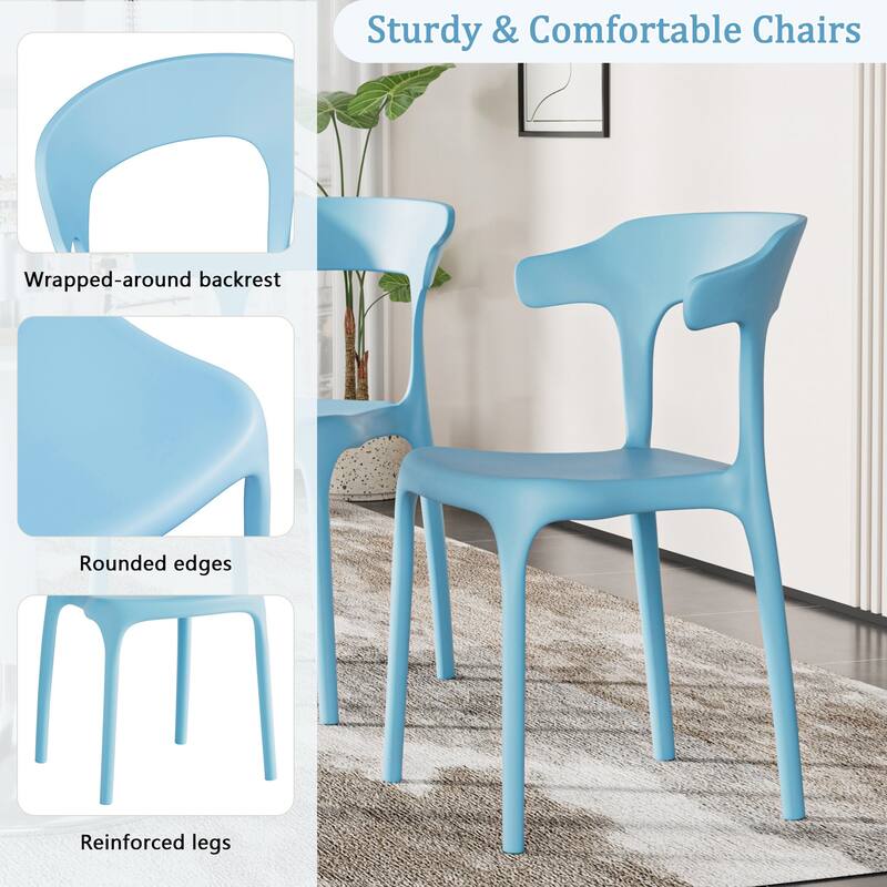 Javlergo 4-Pack Stackable Plastic Chairs for Indoor & Outdoor Use 250lb Capacity Horn Back Design Patio Dining Chairs