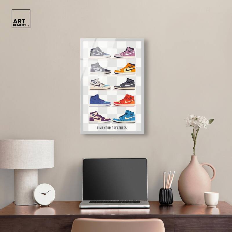 Find Your Greatness Sneakers Acrylic by Art Remedy, Ready to Hang