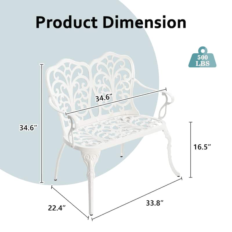 33.8 inch Aluminum Outdoor Butterfly Loveseats Garden Bench for Park,Yard