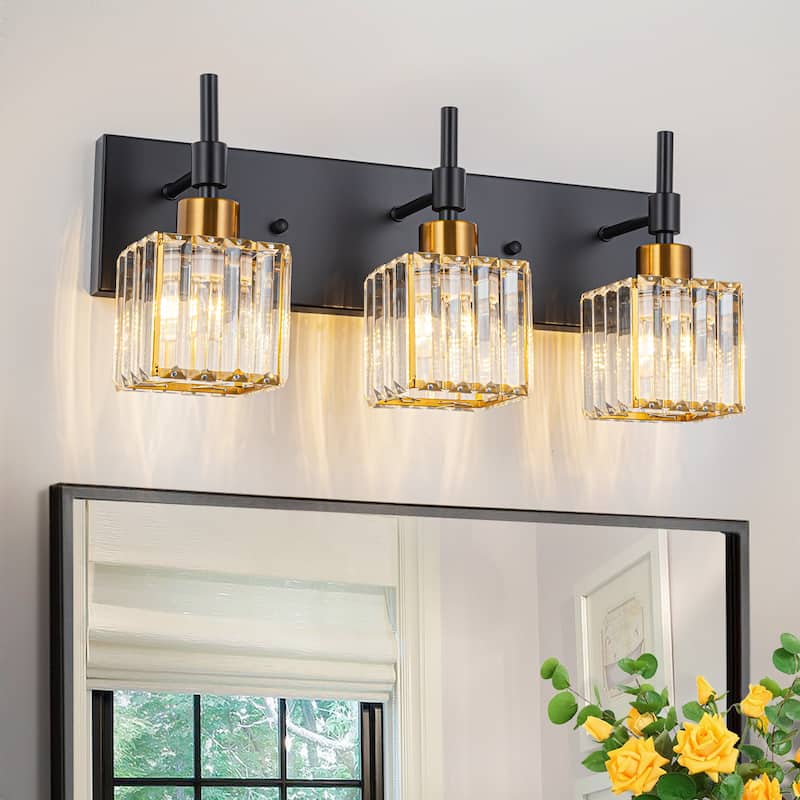 Ora Modern Dimmable Crystal Bathroom Light Fixtures Over Mirror Glam Vanity Lights - 3 - Light - Black/Gold