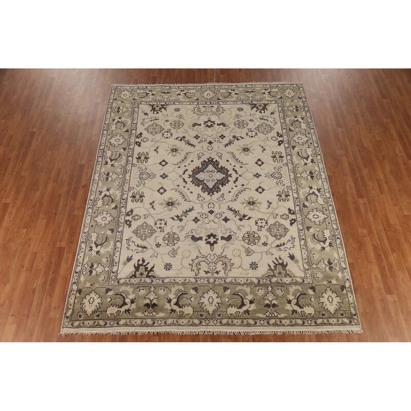 Earth Tone Oushak Area Rug Hand-Knotted Oriental Wool Carpet - 8'1" x 10'0"