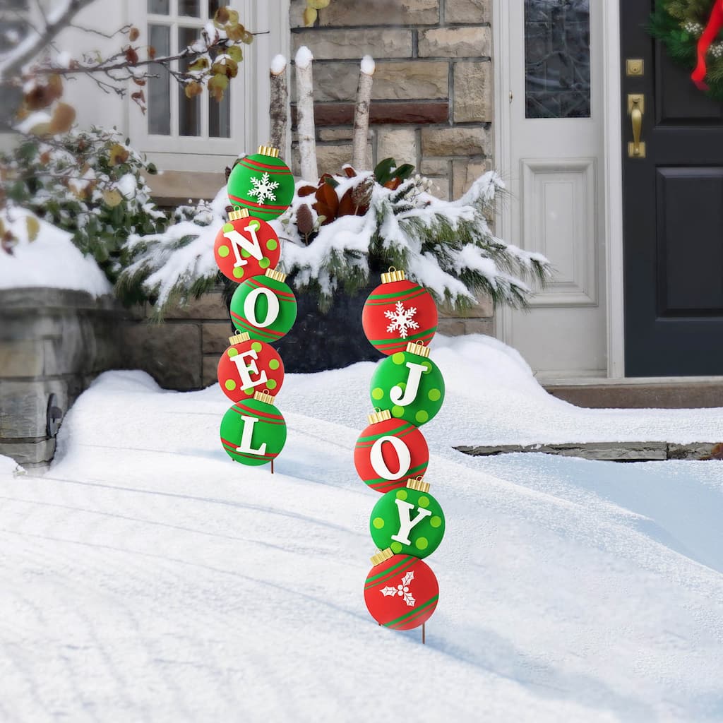 Glitzhome Christmas Metal JOY & NOEL Ornament Yard Stakes Hanging Decor - 42"H