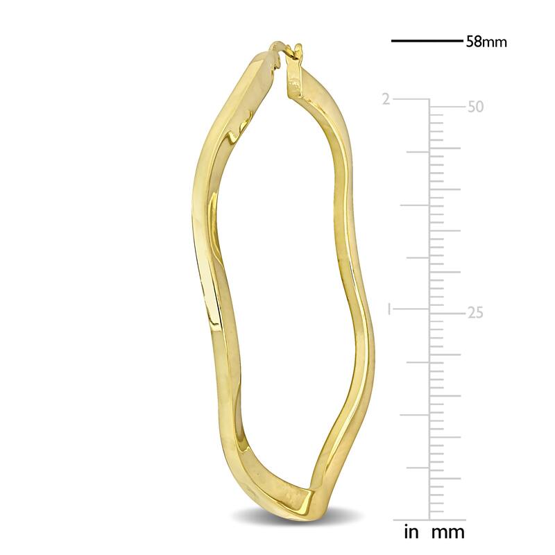Miadora Yellow Plated Sterling Silver 58mm Round Wave Hoop Earrings