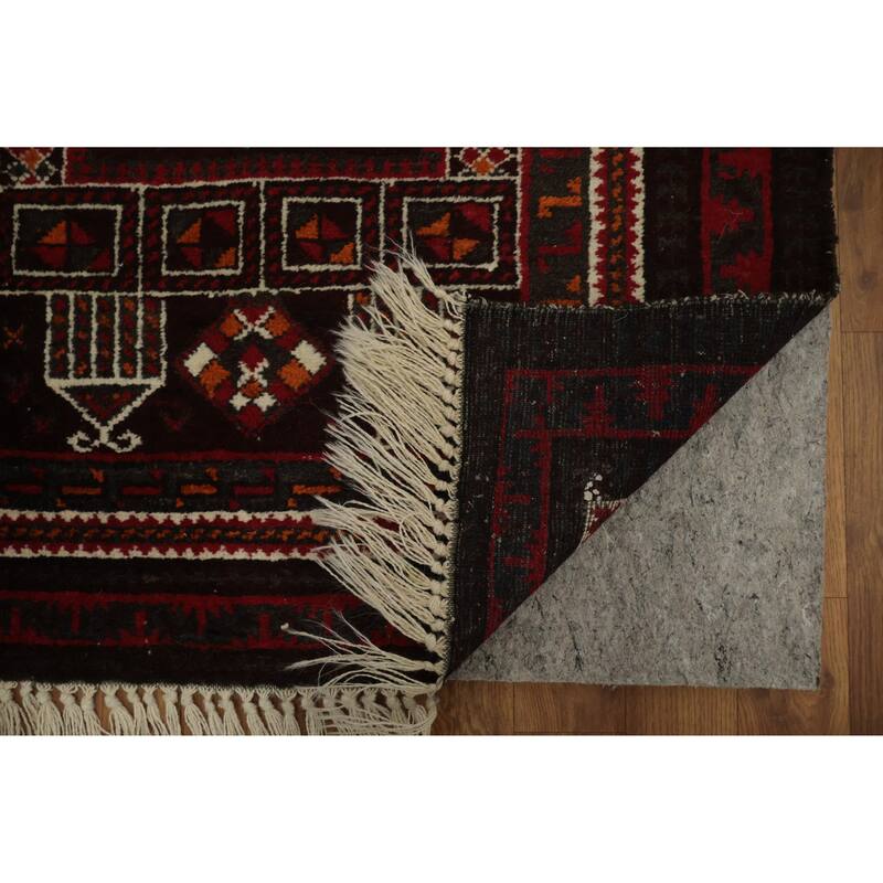 Hand Knotted Oriental 100% Wool Carpet Traditional Tribal Red Balouch Area Rug - 4' 7'' X 2' 11''