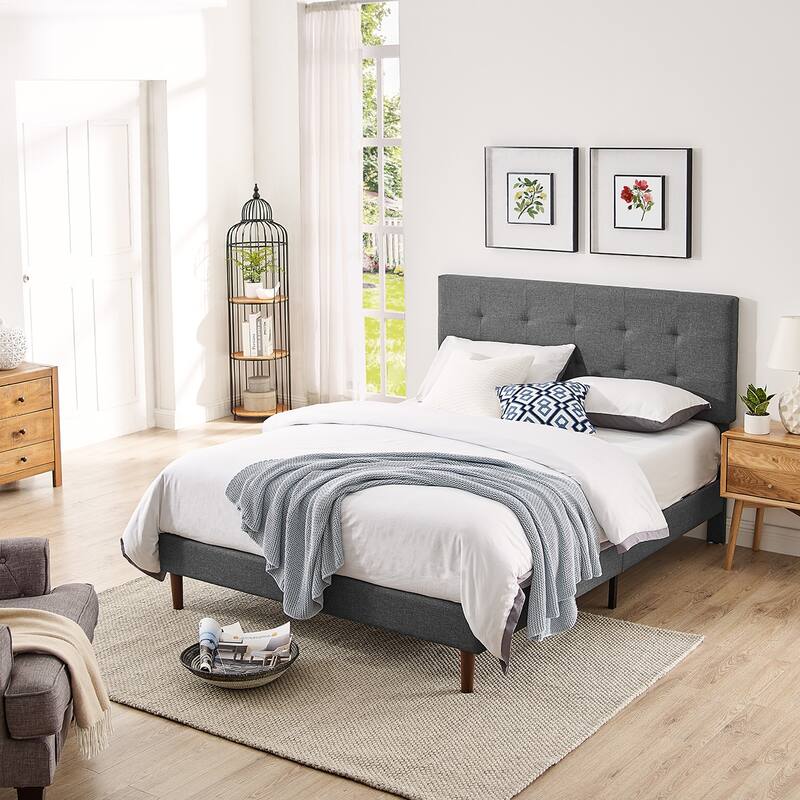 MUSEHOMEINC Tufted Upholstered Platform Bed with Adjustable Height Headboard
