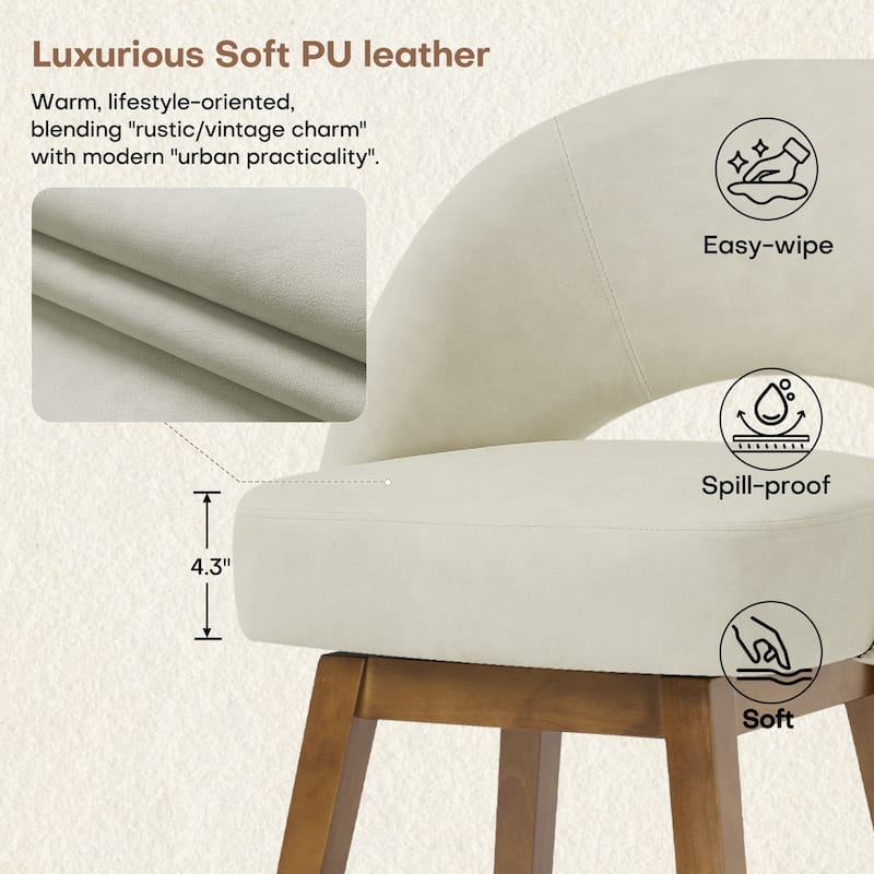 Upholstered Swivel Counter Height Bar Stools with Cutout Back and Solid Wood Frame - 38.2"H x 22.1"W x 23.6"D