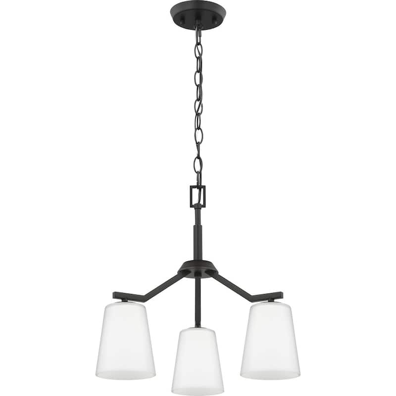 Vertex Collection Three-Light Matte Black Etched White Contemporary Convertible Chandelier - 18 in x 18 in x 16.75 in
