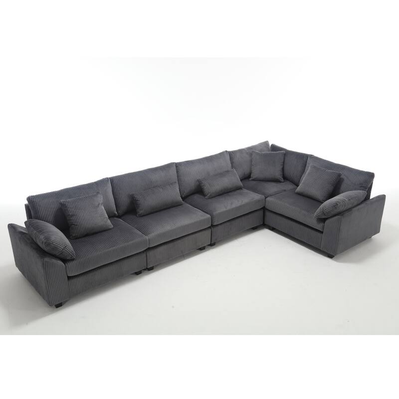 146'' Convertible 5-Seater Modular Sofa with Plush Cushions