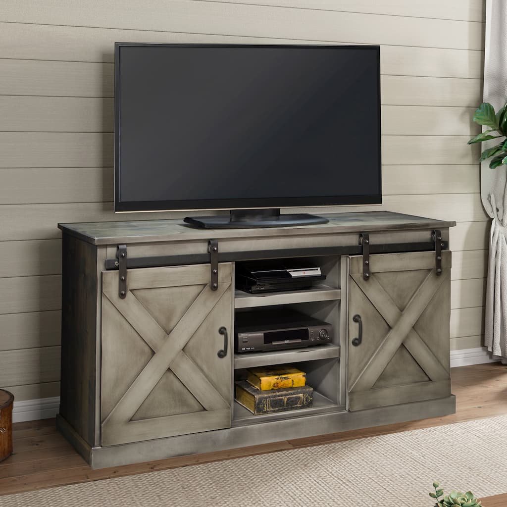 The Gray Barn Sycamore Rise Farmhouse Aged Grey Alder Wood 66-inch TV Console