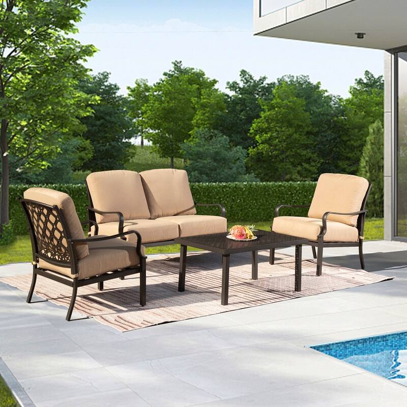 Domi 4-Piece Patio Conversation Set with Cushions, All-Weather Steel Frame Outdoor Furniture