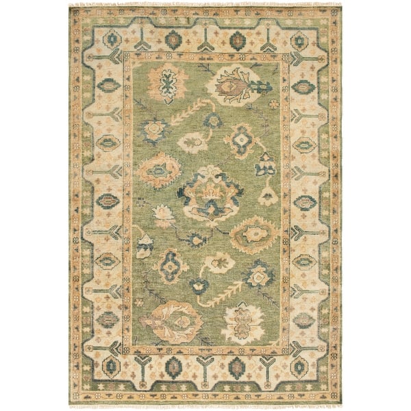 slide 2 of 7, Hand-Knotted Rafael Border New Zealand Wool Area Rug 3'6" x 5'6" - Green