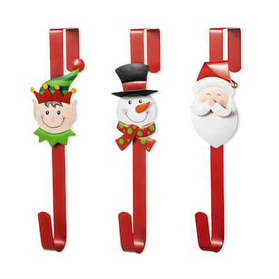 Glitzhome 14"H Set of 3 Christmas Metal Elf, Snowman & Santa Wreath Hanger