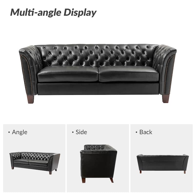 Regina 82.5" Tufted Genuine Leather Sofa Couch for Living Room By HULALA HOME