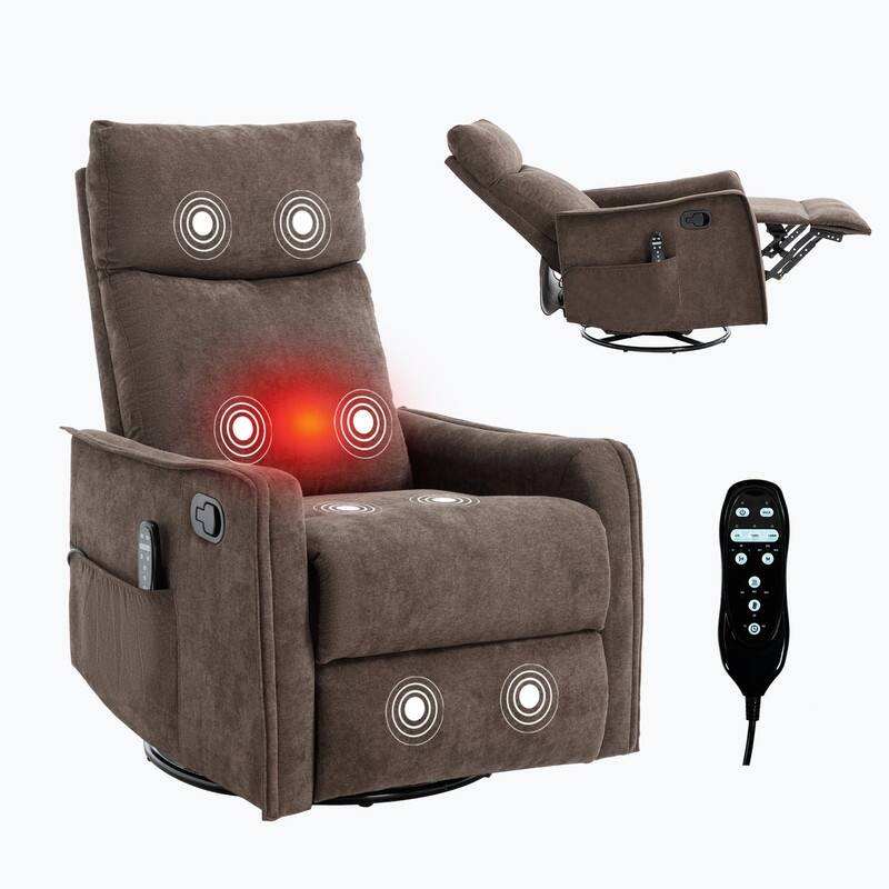 Heat Massage Manual Recliner Chair with Rocker and Swivel in Fabric for Living Room