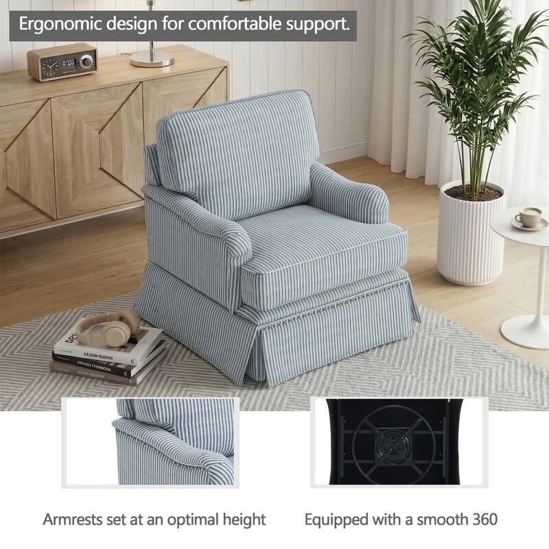 Modern Chenille Swivel Armchair and Storage Ottoman