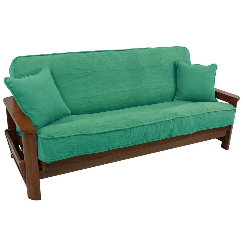 Microsuede Full-Size 8-10 Inch Thick Futon Cover Set with Two Throw Pillows - Full - Emerald