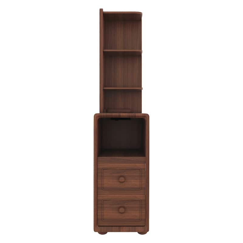 GDF Studio - Alton Transitional Tall Corner End Table with Drawers & Open Shelves