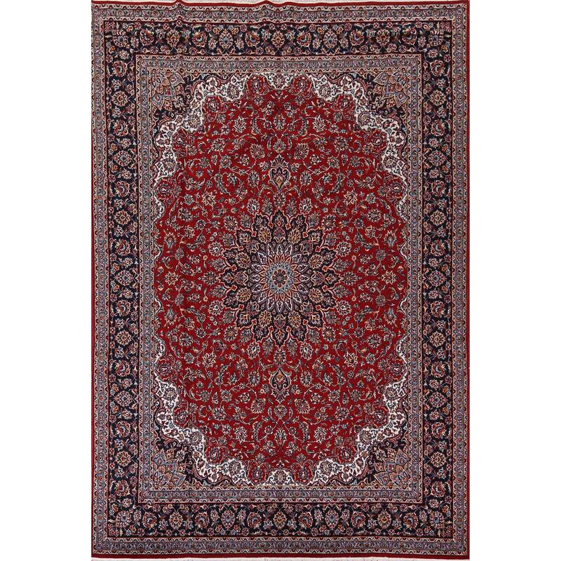 Traditional Floral Red Kashan Turkish Rug Machine-Made Oriental Carpet - 9'7" x 13'2"