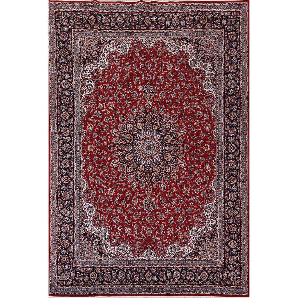 Traditional Floral Red Kashan Turkish Rug Machine-Made Oriental Carpet - 9'7" x 13'2"