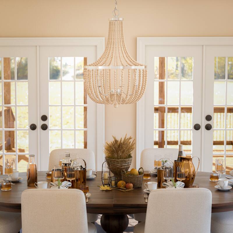 Kenroy Home Dumas 5-Light Wood Bead Chandelier - Weathered White