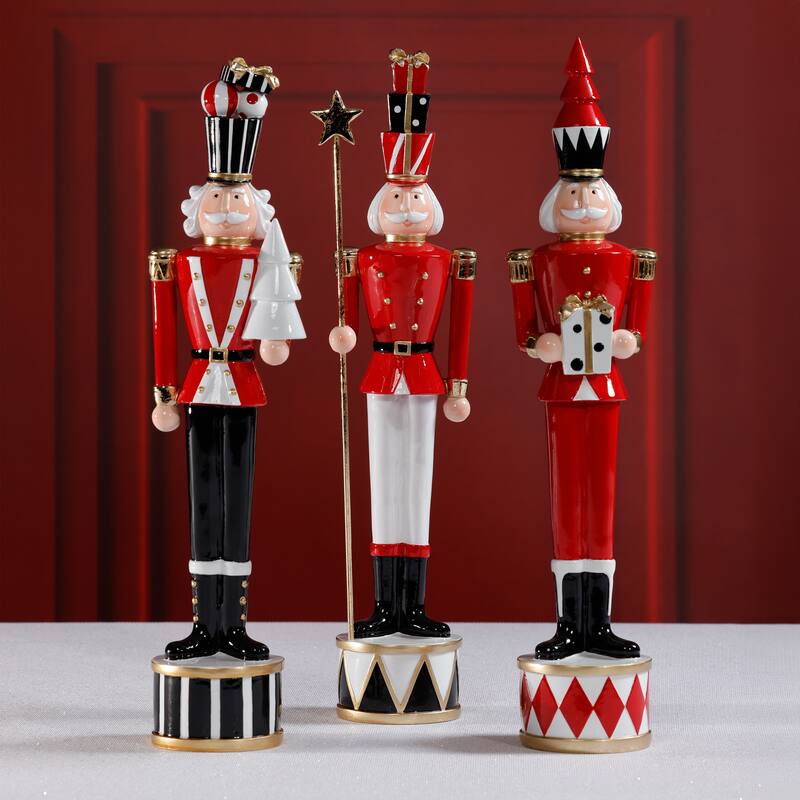 Clarance Twinkle Troop Christmas Figurines, Set of 3, Festive Holiday Décor, 18" Tall - Red, White, Black