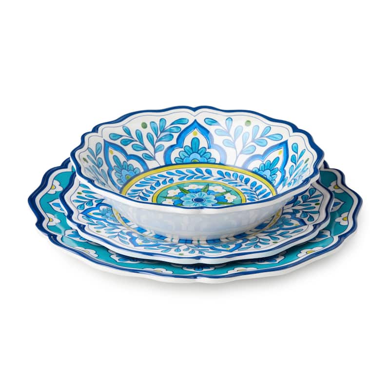 Certified International Porto Melamine 12 PIece Dinnerware Set, Service for Four - 11.00"L x 11.00"W x 0.50"H