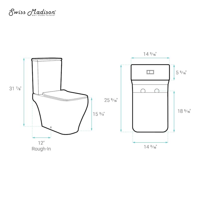 La Roche Two-Piece Elongated Toilet Dual-Flush 1.1/1.6 Gpf - 25.59" x 14.171" 31.5"