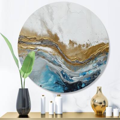 Designart "Grey Gold Modern Abstract Contemporary IV" Abstract Marble Metal Round Wall Art