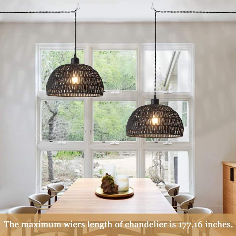 Plug in Handwoven Hemp Rope Lampshade Pendant Light with On/Off Switch