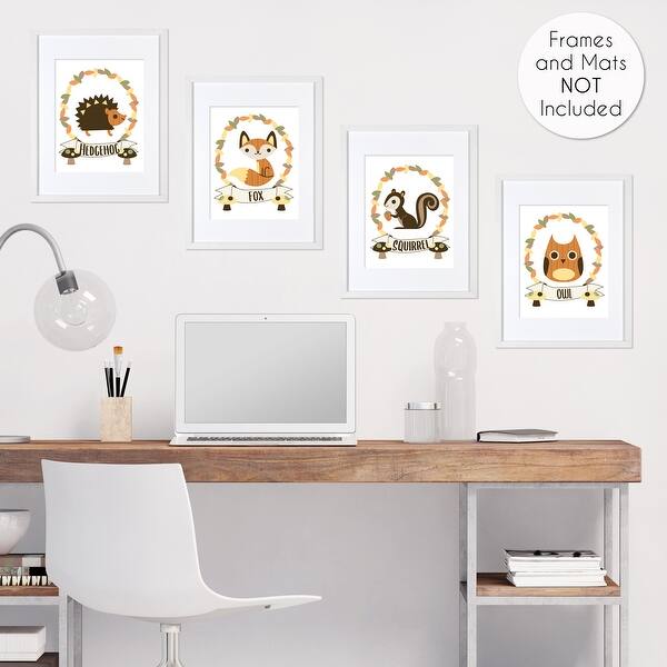 Shop Woodland Forest Animal Wall Decor Art Prints Set Of 4 Leaf Rustic Owl Hedgehog Squirrel Overstock 31644733
