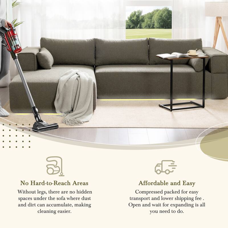 Modular Sectional Sofa with Side Table, Upholstered Cloud Sofa with L-Shaped Chaise Lounge, Full-Compressed Deep Seat Sofa