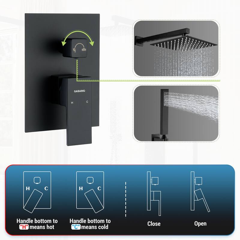 2-Spray 10 in. Wall Mount Fixed and Handheld Shower Head with Shower Grab Bar (Anti Scald Valve Included) - 10" x 10"