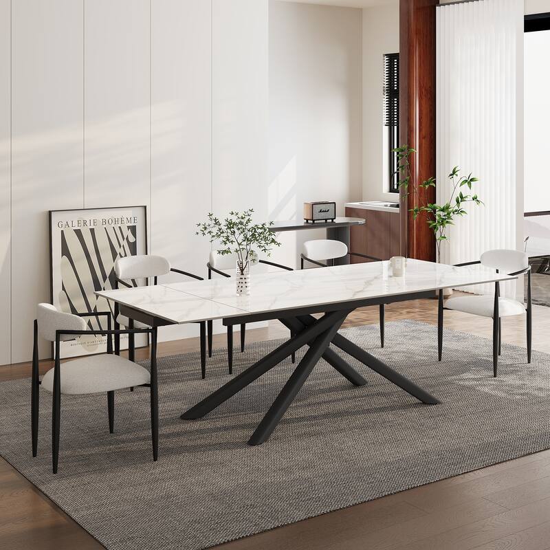 9 - Piece Extendable Sintered Stone Top Cross Legs Dining Set With 8 Fabric Chair