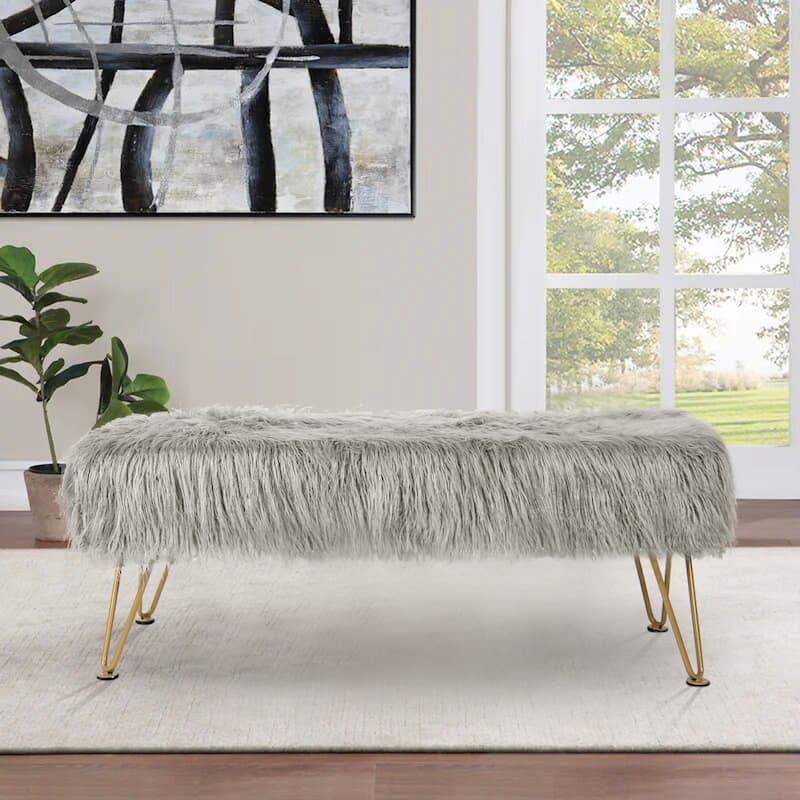 Home Soft Things Mongolian Ottoman Bench with Gold Metal Legs