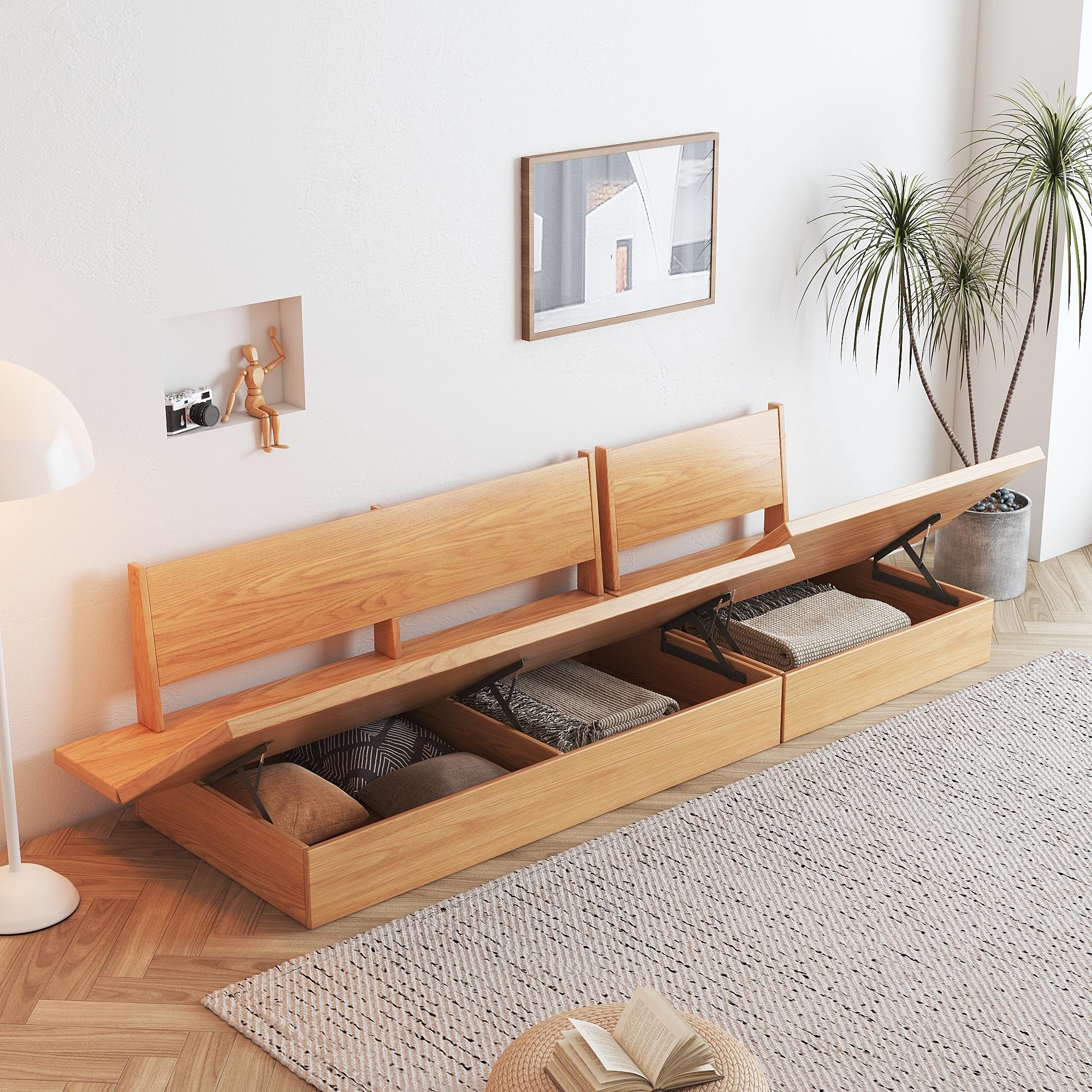 JASIWAY Beige Cotton Sofa with Wood Frame