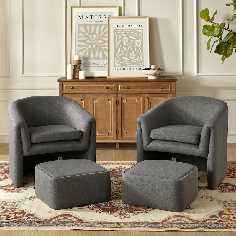 Arturo Modern Upholstered Armchair with Storable Removable Leg Ottoman Set of 2 by HULALA HOME - Grey