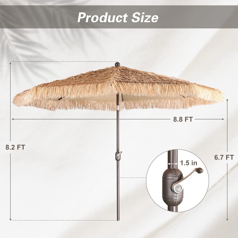 Aoodor 9FT Patio Umbrella Thatch Outdoor Umbrella（ no Base）