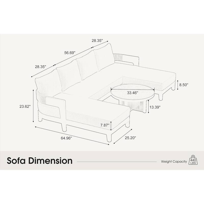 PURPLE LEAF Modern Aluminum Sectional Sofa with 7.87" Cushions for Yard Porch Deck Outdoor Conversation Sets