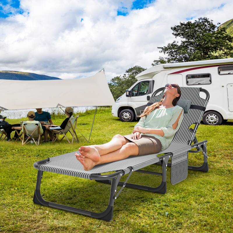 DoCred Folding Camping Cot, Chaise Lounge Chair with Mattress