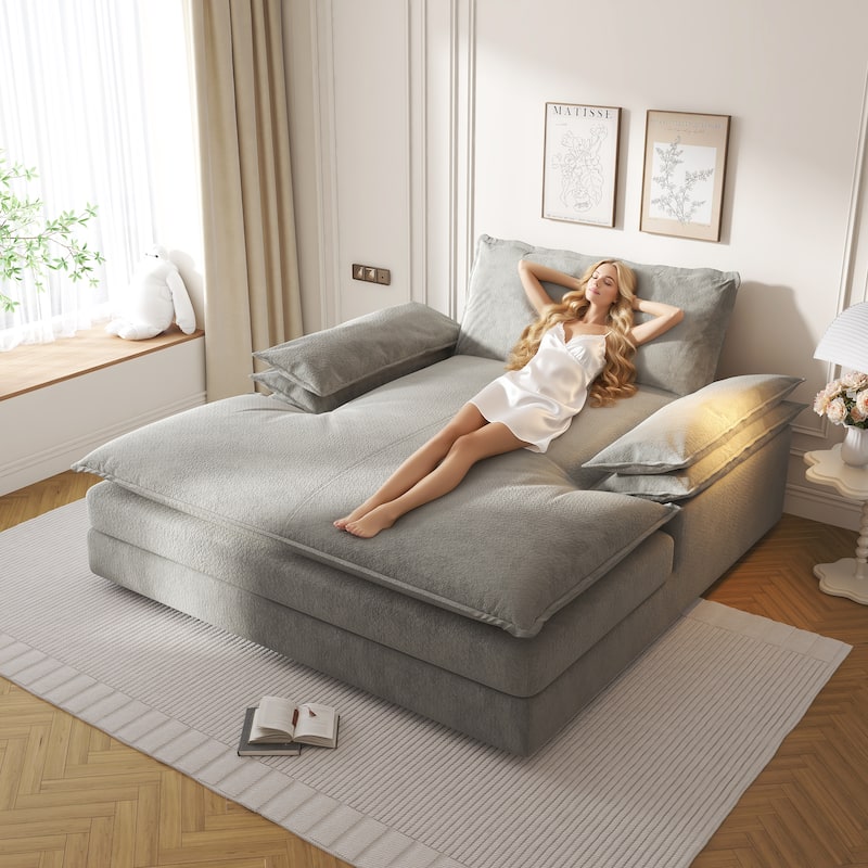 80" Oversized Double Chaise Lounge Chair, Modern Chenille Upholstered Lounge Chair with Wide Armrests, Stylish Living Room Chair