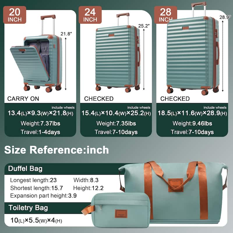 Luggage Sets 5 Piece with Front Opening, Hardside Expandable Carry on Suitcase, with Spinner Wheels, TSA Lock, USB Port