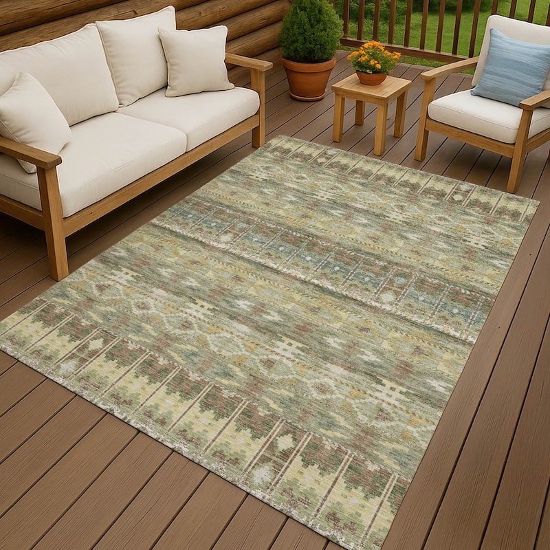 Machine Washable Indoor/ Outdoor Global Haswell Chantille Rug - Aloe - 8' x 10'