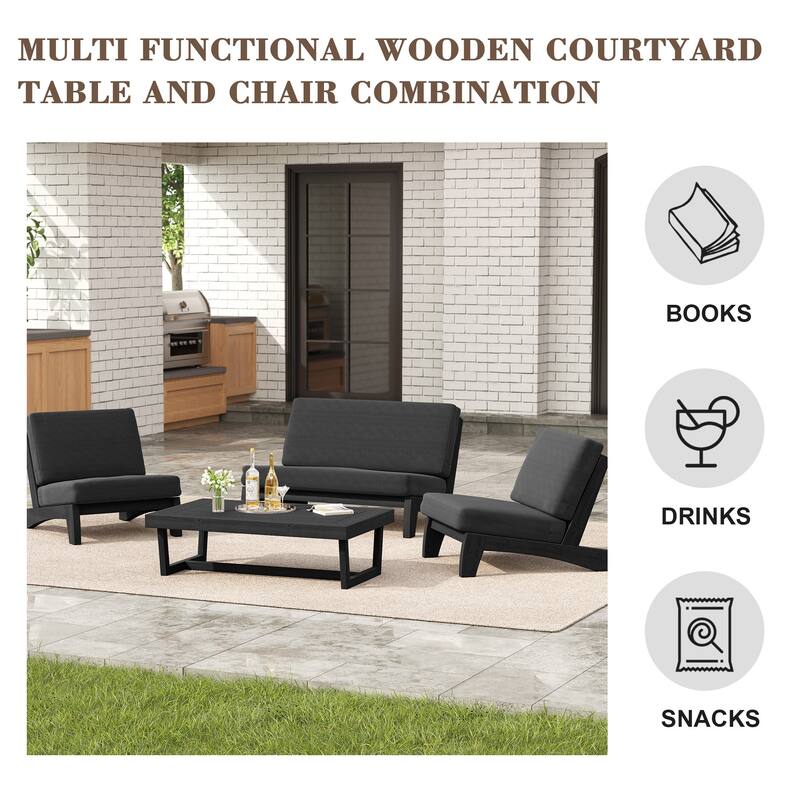 4 Set Outdoor Patio Teak Wood Club Chairs Loveseat with Coffee Table