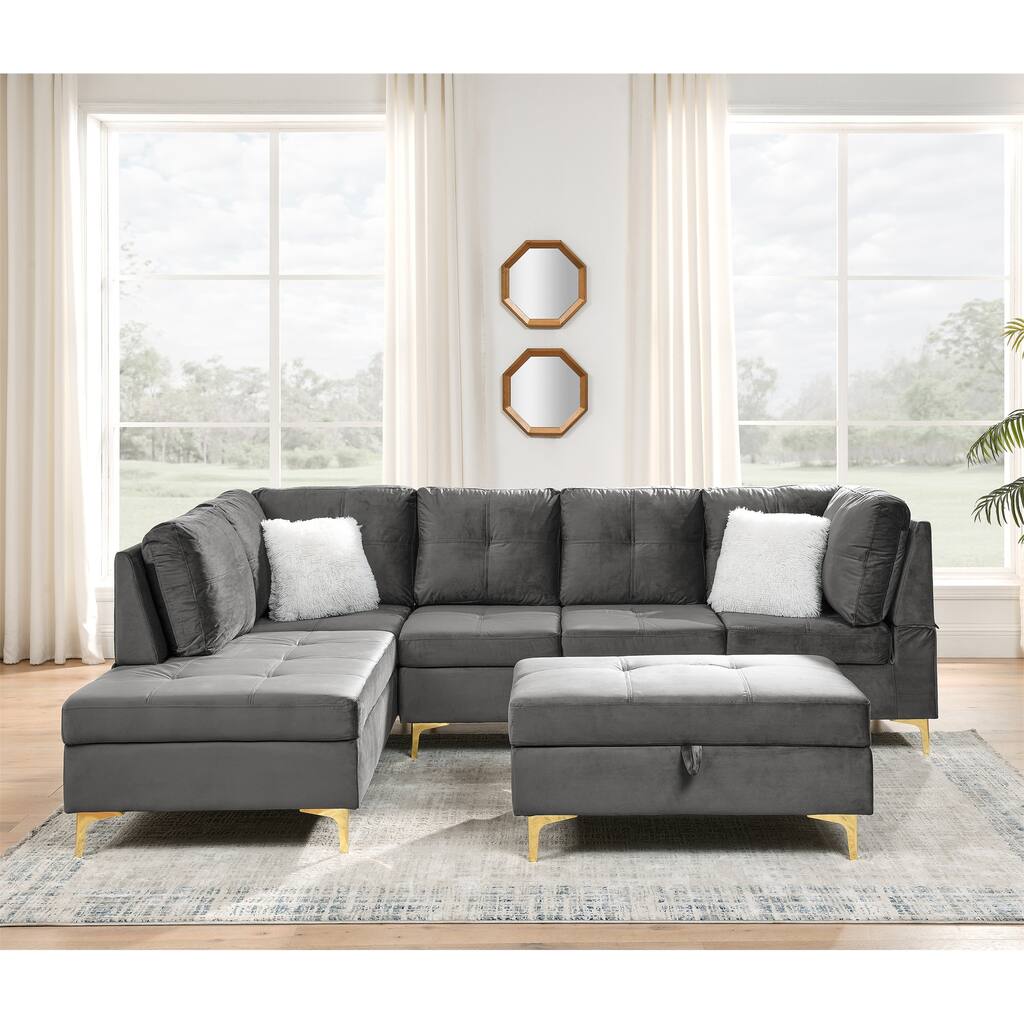 L Shape Corner Couch with Storage Ottoman