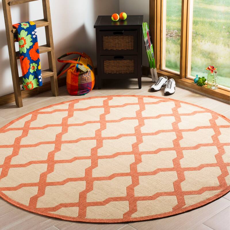 SAFAVIEH Linden Shirleyann Trellis Indoor/ Outdoor Patio Backyard Rug - 6'7" Round - Cream/Rust