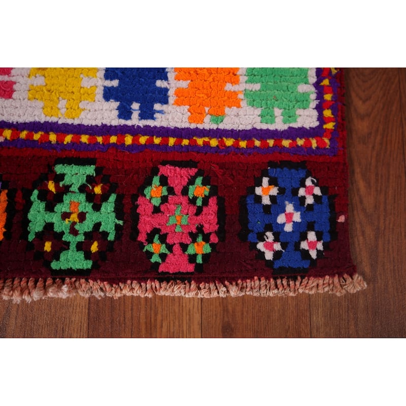 Tribal Anatolian Turkish Vintage Runner Rug Handmade Red Silk Carpet - 1'11"x 10'6"