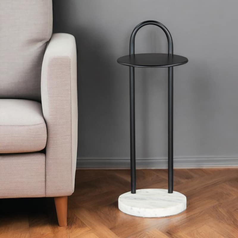 HomeRoots 22" Black And White Iron And Marble Round C Table End Table - 8' X '22' X '8 - White - Iron