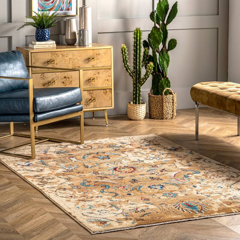 Nuloom Ivory Traditional Persian Timeless Blossom Area Rug - 4'1" x 6' - Beige