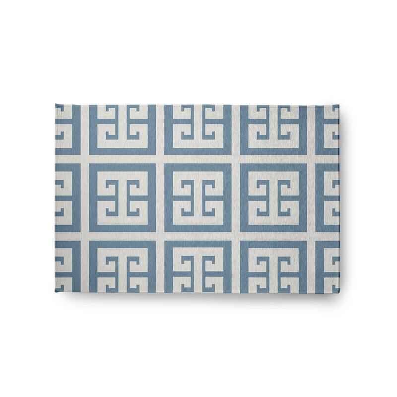 Greek Key Patterned Chenille Rug - Dusty Smoke - 2' x 3'